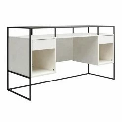 Best Sale 👍 Ameriwood Home Camley Desk With Glass Top In 2 Drawers And Storage In Plaster 🥰 -Cheap Executive Store 2462792 5 L