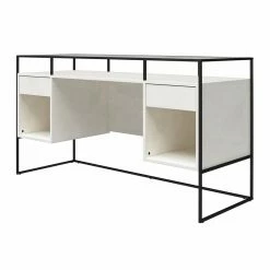 Best Sale 👍 Ameriwood Home Camley Desk With Glass Top In 2 Drawers And Storage In Plaster 🥰