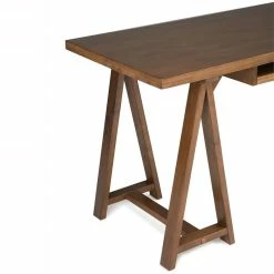 Flash Sale 💯 Simpli Home Sawhorse SOLID WOOD 60 Inch Wide Writing Office Desk In Medium Saddle Brown 🤩 -Cheap Executive Store 2467034 5 L