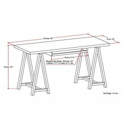Flash Sale 💯 Simpli Home Sawhorse SOLID WOOD 60 Inch Wide Writing Office Desk In Medium Saddle Brown 🤩 -Cheap Executive Store 2467034 7 L