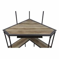 Promo 👍 Bowery Hill Contemporary Metal And Wood Desk In Sand Oak 🎁 -Cheap Executive Store 2469410 2 L