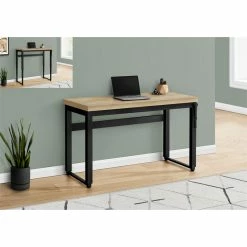 Best Pirce 🥰 Monarch Specialties 48"W Adj Height Computer Desk In Natural And Black Metal 🧨 -Cheap Executive Store 2470079 9 L