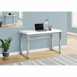 Cheap 🧨 Monarch Specialties 48"W Adj Height Computer Desk 48"L In White And Silver Metal 😍 -Cheap Executive Store 2470084 9 L