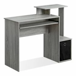 Hot Sale 👍 Furinno Econ Wood Computer Writing Desk W/Bin In French Oak Gray/Black ❤️