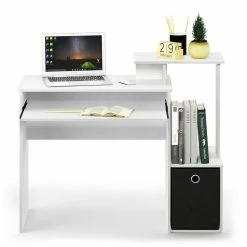 Buy 🛒 Furinno Econ Wood Multipurpose Computer Writing Desk W/Bin In White/Black 🎁 -Cheap Executive Store 2477615 3 L