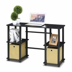 Outlet ✨ Furinno Turn-N-Tube Wood Computer Desk With Storage Bins In Espresso/Black 🎉 -Cheap Executive Store 2477655 3 L