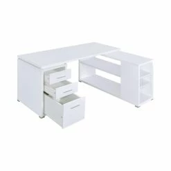 Best reviews of ❤️ Allora L-Shaped Contemporary Wood Office Desk With 3 Drawers In White 🔥 -Cheap Executive Store 2498465 3 L