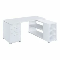 Best reviews of ❤️ Allora L-Shaped Contemporary Wood Office Desk With 3 Drawers In White 🔥