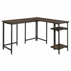 Hot Sale 🌟 UrbanPro Mid-Century Wood And Metal L-Shape Desk In Smoked Oak 🌟