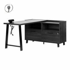 Flash Sale 😍 Kozack L-Shaped Desk With Power Bar Gray Oak South Shore 😍