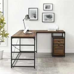 Hot Sale 🛒 Urbanpro Angle Iron L-Shaped Computer Desk With Storage In Rustic Oak 🎉 -Cheap Executive Store 2577184 3 L