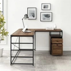 Hot Sale 🛒 Urbanpro Angle Iron L-Shaped Computer Desk With Storage In Rustic Oak 🎉 -Cheap Executive Store 2577184 4 L