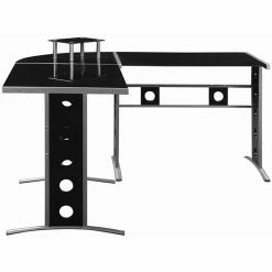 Budget 🥰 Coaster Keizer 3 Piece L Shaped Glass Top Computer Desk In Black 🔔 -Cheap Executive Store 386634 2 L