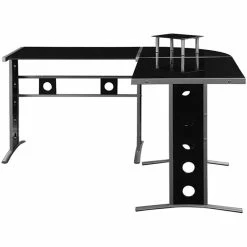 Budget 🥰 Coaster Keizer 3 Piece L Shaped Glass Top Computer Desk In Black 🔔 -Cheap Executive Store 386634 3 L