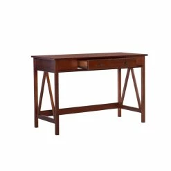 New ⭐ Linon Titian Wood One Drawer Writing Desk In Tobacco Brown 👍 -Cheap Executive Store 438811 49 L