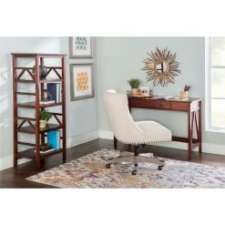 New ⭐ Linon Titian Wood One Drawer Writing Desk In Tobacco Brown 👍 -Cheap Executive Store 438811 57 L