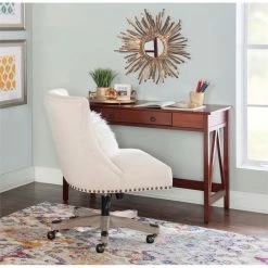 New ⭐ Linon Titian Wood One Drawer Writing Desk In Tobacco Brown 👍 -Cheap Executive Store 438811 59 L