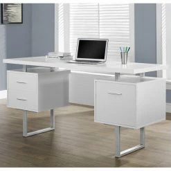 Flash Sale 😉 Monarch 60" Computer Desk In White / Silver Metal 🧨 -Cheap Executive Store 496152 L