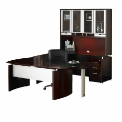 Deals 👍 Mayline Napoli 72" Wood Right Hand U-Shaped Desk In Mahogany 🔔